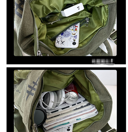 Green 3D Frog Graffiti Canvas Backpack Large Capacity 37x40cm School Bag for Students and Uni Students - V888-ELOSUNG38752