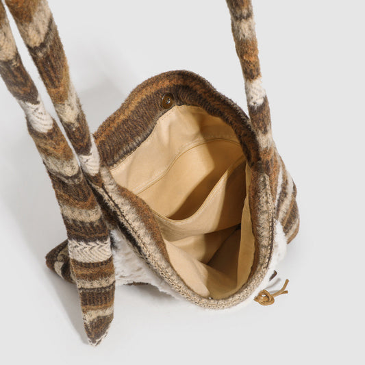Women's Fur Splicing Large Tote Bag Wool Knit Shoulder Crossbody Bag for Casual Commute 40x36cm V888-ELOSUNG38753