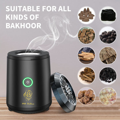 Portable Electric Oud Bukhoor Incense Burner with Speaker - USB Rechargeable Aroma Diffuser for Car and Home V888-ELOSUNG38764