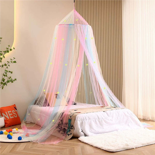 Colorful Glow-in-the-Dark Stars Princess Bed Canopy Mosquito Net for King Queen Beds 250cm Height Extra Large V888-ELOSUNG38772