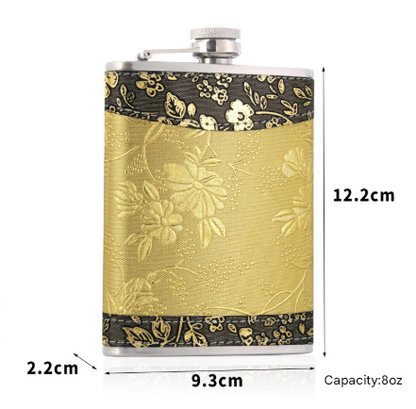 8oz Stainless Steel Hip Flask Gift Set with Elegant Floral Pattern and 2 Cups Plus Funnel for Outdoor Camping V888-ELOSUNG38803