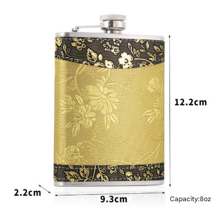 8oz Stainless Steel Hip Flask Gift Set with Elegant Floral Pattern and 2 Cups Plus Funnel for Outdoor Camping V888-ELOSUNG38803