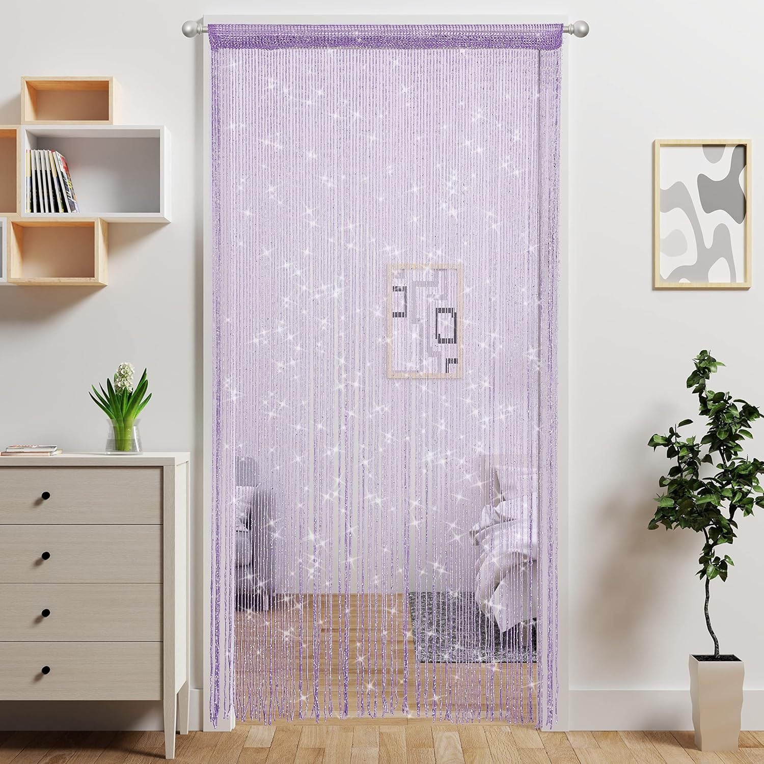 Purple 2 Pack Sparkle String Door Curtains 100x200cm Glitter Sequin Tassel Room Divider for Australian Home V888-ELOSUNG38821