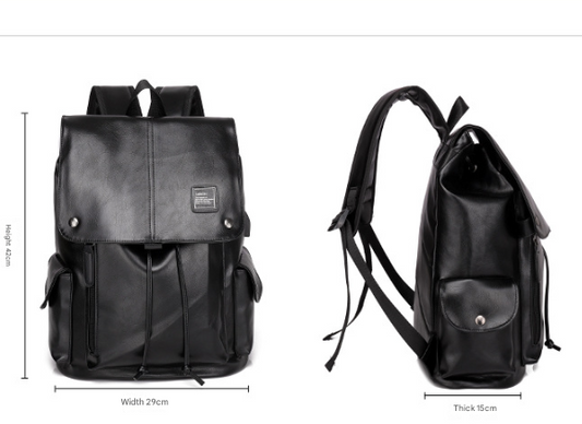 Black Men's Fashion PU Leather Backpack - Large Capacity 42cm Laptop Rucksack for University, Travel and V888-ELOSUNG38824