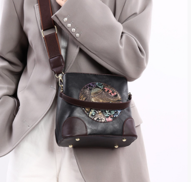 Black Vintage Ethnic Embossed Elephant Bucket Bag - Large Capacity PU Leather Handbag and Crossbody Shoulder V888-ELOSUNG38846