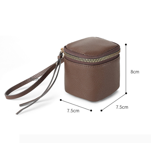 Brown 2 Pack Mini PU Leather Cube Cosmetic Bag - Portable Travel Pouch for Lipstick, Coins and Jewelry - V888-ELOSUNG38850