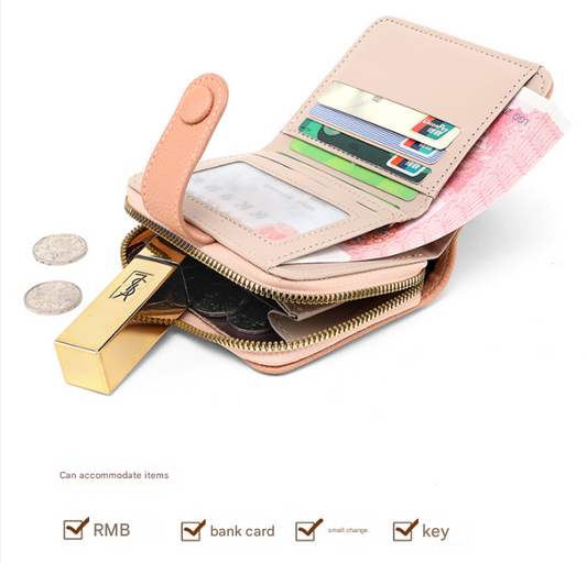 Red-brown Women's Short PU Leather Wallet 2 Pack - Fashion Lychee Grain Purse with Multi Card Slots and V888-ELOSUNG38851