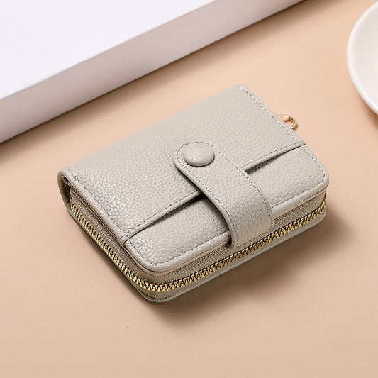Grey Women's Short PU Leather Wallet 2 Pack - Fashion Lychee Grain Purse with Multi Card Slots and Zipper V888-ELOSUNG38853