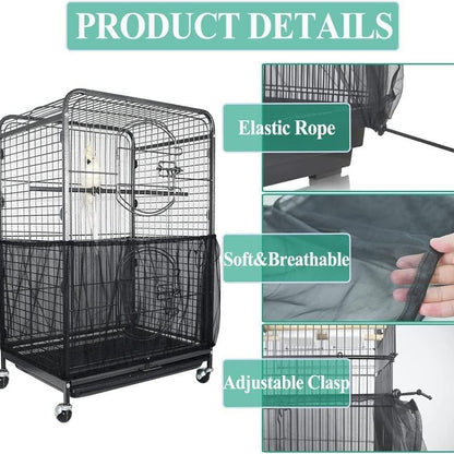 M Black[Height 20, Circumference 170] Large Bird Cage Seed Catcher Net Cover - Adjustable Mesh Guard V888-ELOSUNG38864
