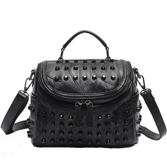 Women's Black Studded Handbag Soft PU Leather Crossbody Shoulder Bag with Rivets Trendy Box Purse 22cm for V888-ELOSUNG38873