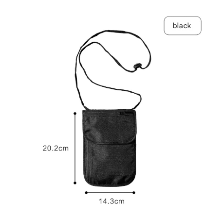 Black 2 Pack RFID Blocking Travel Neck Pouch Passport Holder & Document Organiser Water Resistant Hidden V888-ELOSUNG38875
