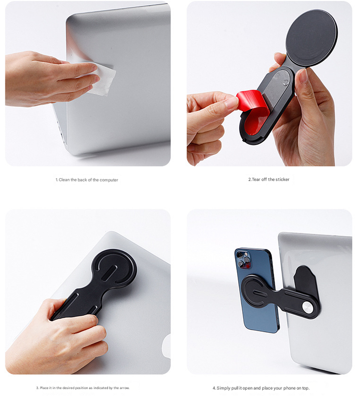 Light Grey Magnetic Laptop Phone Holder Side Mount Expansion Bracket Slim 6mm Foldable Stand with Metal Ring V888-ELOSUNG38877
