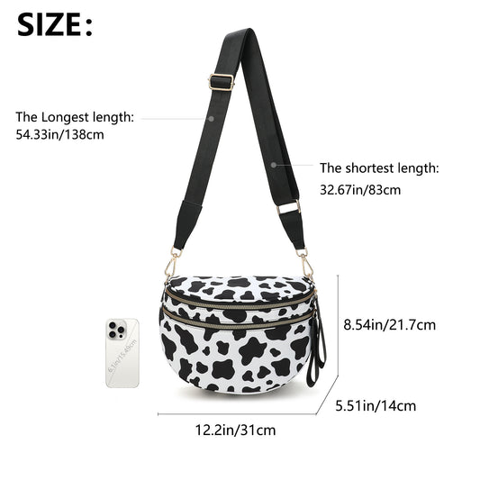 Black-and-white Checkered Pattern Women's Large Crescent Crossbody Bag Lightweight Oxford Cloth Shoulder V888-ELOSUNG38885