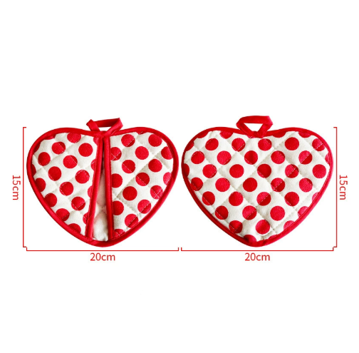 Red 2 Pack Heart Shaped Oven Mitts Heat Resistant Cotton Pot Holders Double Layer Thick Insulation Kitchen V888-ELOSUNG38889
