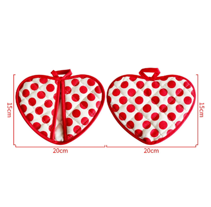 Red 2 Pack Heart Shaped Oven Mitts Heat Resistant Cotton Pot Holders Double Layer Thick Insulation Kitchen V888-ELOSUNG38889