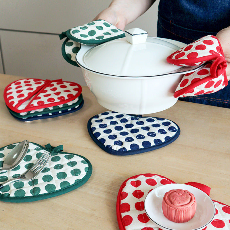 Red 2 Pack Heart Shaped Oven Mitts Heat Resistant Cotton Pot Holders Double Layer Thick Insulation Kitchen V888-ELOSUNG38889