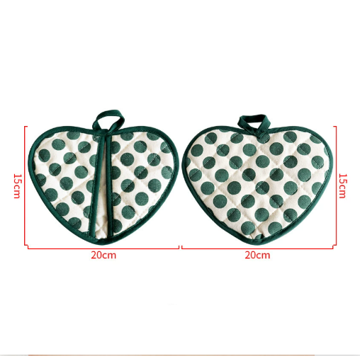 Green 2 Pack Heart Shaped Oven Mitts Heat Resistant Cotton Pot Holders Double Layer Thick Insulation Kitchen V888-ELOSUNG38890