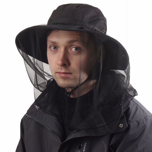 Black Outdoor Mosquito Head Net Hat with 40cm Mesh Shield - Wide Brim Sun Protection Bucket Hat for Fishing V888-ELOSUNG38896