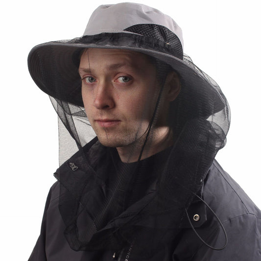 Light Grey Outdoor Mosquito Head Net Hat with 40cm Mesh Shield - Wide Brim Sun Protection Bucket Hat for V888-ELOSUNG38897