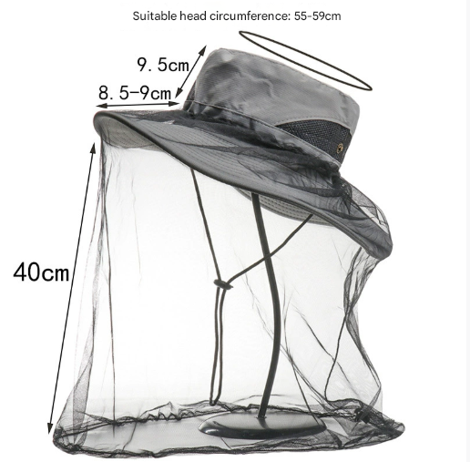 Light Grey Outdoor Mosquito Head Net Hat with 40cm Mesh Shield - Wide Brim Sun Protection Bucket Hat for V888-ELOSUNG38897