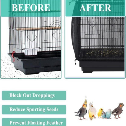 S White[Height 17, Circumference 110] Large Bird Cage Seed Catcher Net Cover - Adjustable Mesh Guard V888-ELOSUNG38901