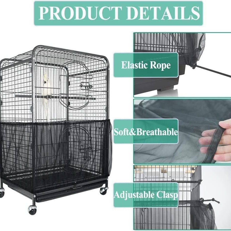 M White[Height 20, Circumference 170] Large Bird Cage Seed Catcher Net Cover - Adjustable Mesh Guard V888-ELOSUNG38902
