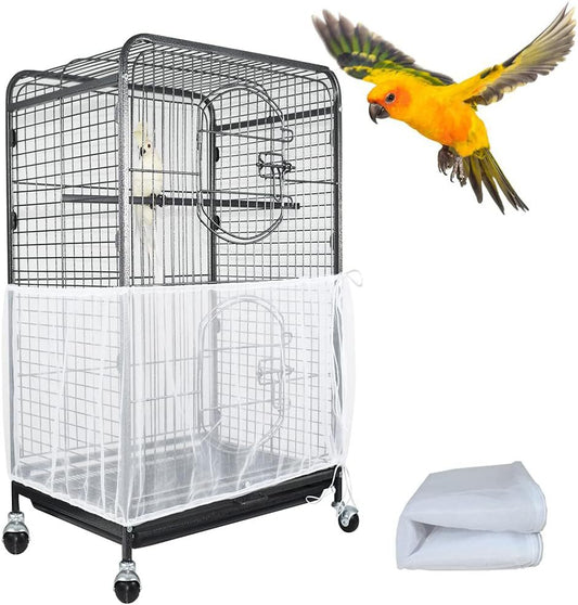 XL White[Height 37, Circumference 220] Large Bird Cage Seed Catcher Net Cover - Adjustable Mesh Guard V888-ELOSUNG38904