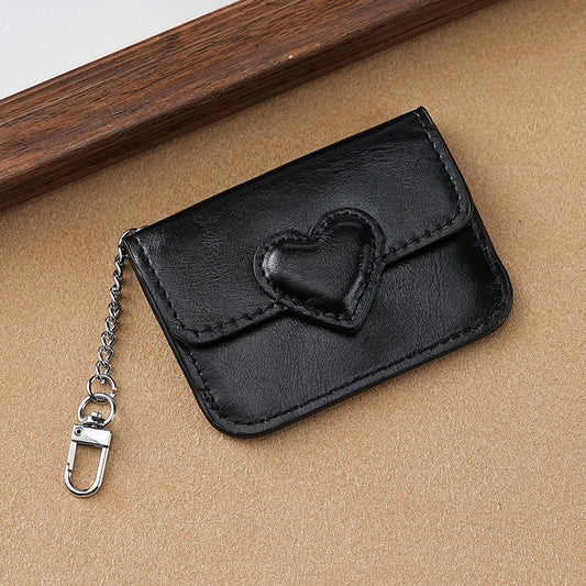2PCS Black Women's Slim PU Leather Card Holder with Cute Heart Detail and Keychain Clip - Ultra Thin Portable V888-ELOSUNG38908