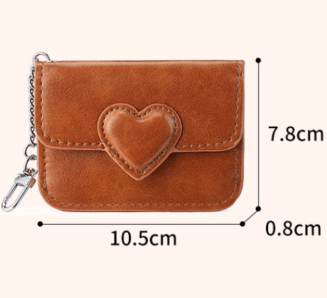 2PCS Black Women's Slim PU Leather Card Holder with Cute Heart Detail and Keychain Clip - Ultra Thin Portable V888-ELOSUNG38908