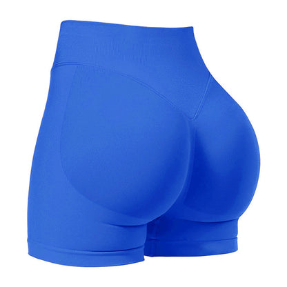 XL Electric Blue High-Elastic Hip Yoga Shorts - Seamless Mid-Intensity Pilates Workout Shorts V888-ELOSUNG38928