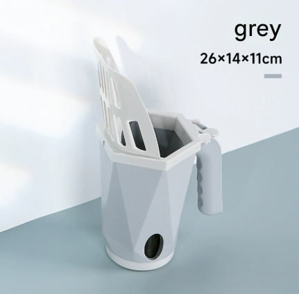Grey 2-in-1 Cat Litter Scoop with Attached Waste Bin Integrated Poop Scooper Holder Detachable Kit with 150 V888-ELOSUNG38952