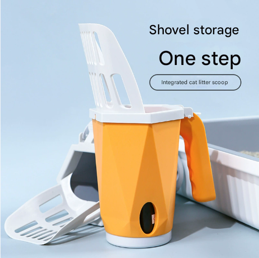 Grey 2-in-1 Cat Litter Scoop with Attached Waste Bin Integrated Poop Scooper Holder Detachable Kit with 150 V888-ELOSUNG38952