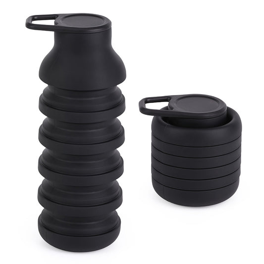 Black Collapsible Silicone Water Bottle Portable Travel Sports Cup with Carabiner Clip Foldable Design for V888-ELOSUNG38967
