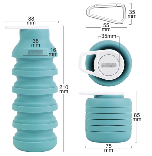 Black Collapsible Silicone Water Bottle Portable Travel Sports Cup with Carabiner Clip Foldable Design for V888-ELOSUNG38967