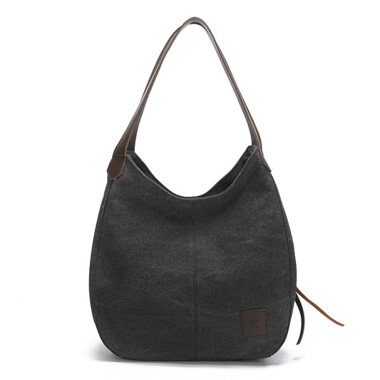 Black Women's Canvas Hobo Handbag Multi-Compartment Shoulder Tote Bag Minimalist Casual Purse 30cm for Work V888-ELOSUNG38980