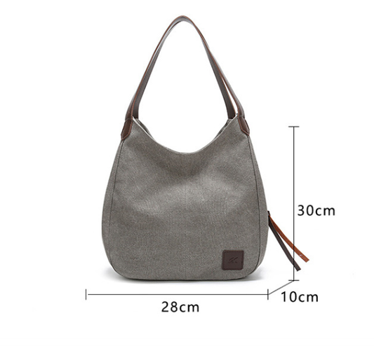 Black Women's Canvas Hobo Handbag Multi-Compartment Shoulder Tote Bag Minimalist Casual Purse 30cm for Work V888-ELOSUNG38980
