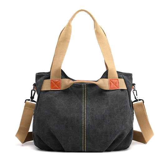 Black Women's Retro Canvas Tote Bag Large Capacity Shoulder Handbag Adjustable Crossbody Strap 35cm for V888-ELOSUNG38986