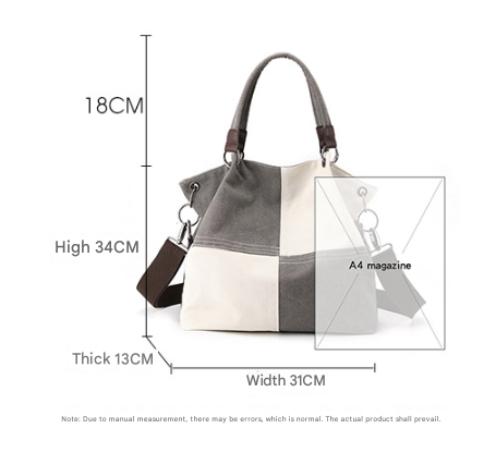 Black Women's Canvas Patchwork Tote Bag Large Capacity Shoulder Handbag Fits A4 Magazine Adjustable Crossbody V888-ELOSUNG38989