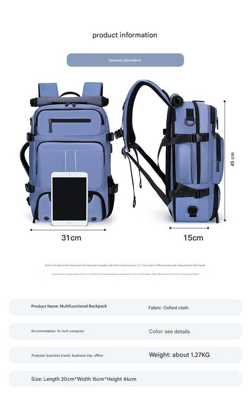 Large Capacity Convertible Travel Backpack - 16" Laptop Compartment, Shoe Pouch & USB Port(black) V888-ELOSUNG39003