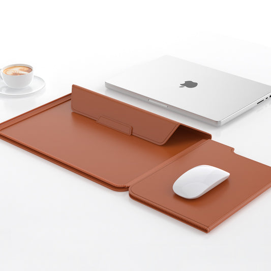 3-in-1 Detachable PU Leather Laptop Sleeve with Ergonomic Stand & Mouse Pad(brown 13/14 inch) V888-ELOSUNG39004