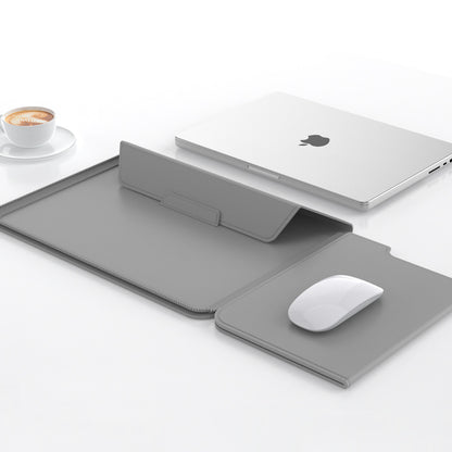 3-in-1 Detachable PU Leather Laptop Sleeve with Ergonomic Stand & Mouse Pad(grey 13/14 inch) V888-ELOSUNG39005