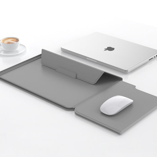 3-in-1 Detachable PU Leather Laptop Sleeve with Ergonomic Stand & Mouse Pad(grey 13/14 inch) V888-ELOSUNG39005