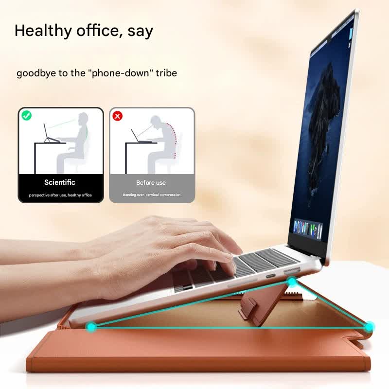3-in-1 Detachable PU Leather Laptop Sleeve with Ergonomic Stand & Mouse Pad(grey 13/14 inch) V888-ELOSUNG39005