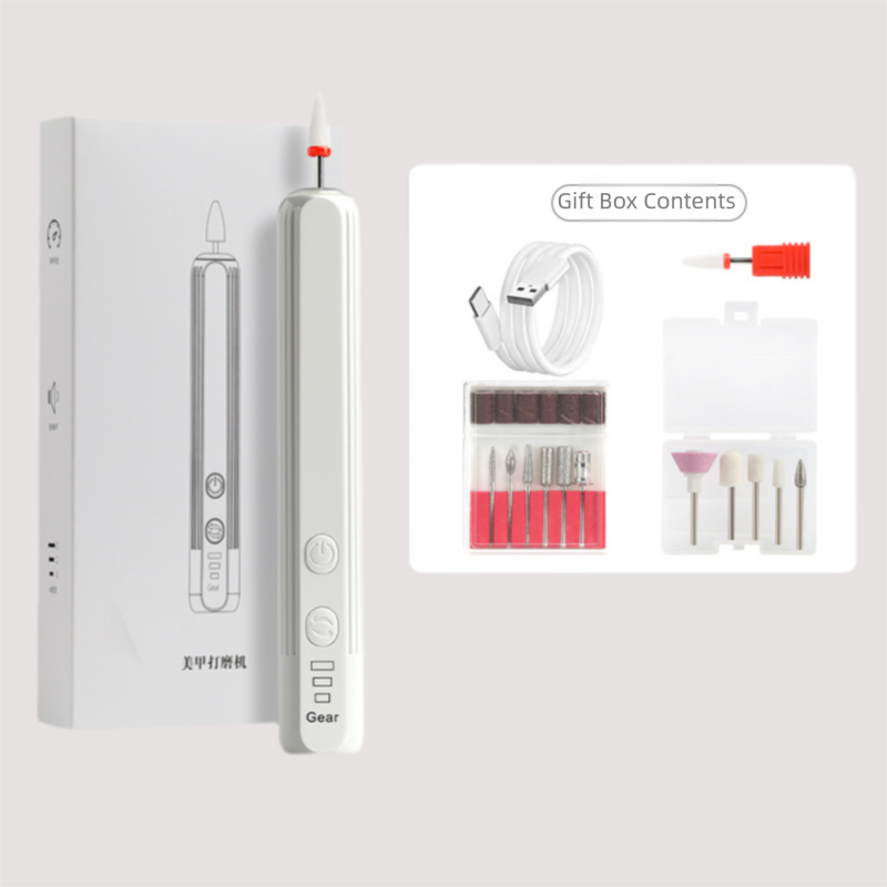 White Pro Portable Electric Nail Drill Kit With 10 Bits - Fast, Quiet, Rechargeable V888-ELOSUNG39059
