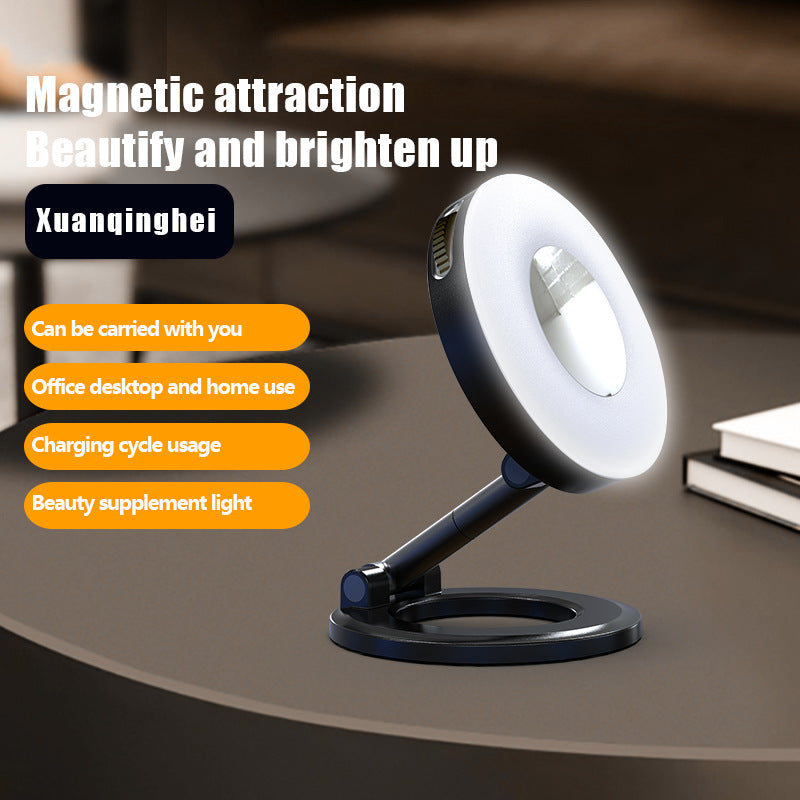 Black 2-in-1 Folding Portable Selfie Light and Magnetic Phone Stand - Vlogging Ring Light with Adjustable V888-ELOSUNG39061