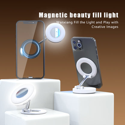 Black 2-in-1 Folding Portable Selfie Light and Magnetic Phone Stand - Vlogging Ring Light with Adjustable V888-ELOSUNG39061
