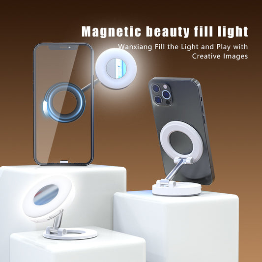 Black 2-in-1 Folding Portable Selfie Light and Magnetic Phone Stand - Vlogging Ring Light with Adjustable V888-ELOSUNG39061