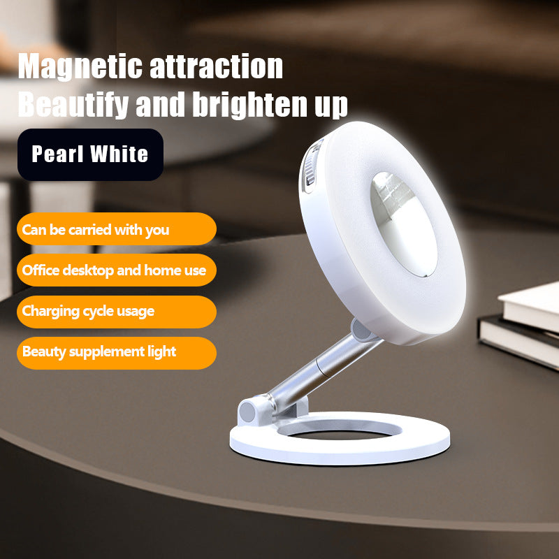 White 2-in-1 Folding Portable Selfie Light and Magnetic Phone Stand - Vlogging Ring Light with Adjustable V888-ELOSUNG39062