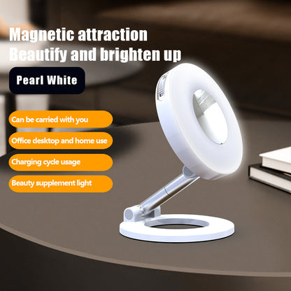 White 2-in-1 Folding Portable Selfie Light and Magnetic Phone Stand - Vlogging Ring Light with Adjustable V888-ELOSUNG39062