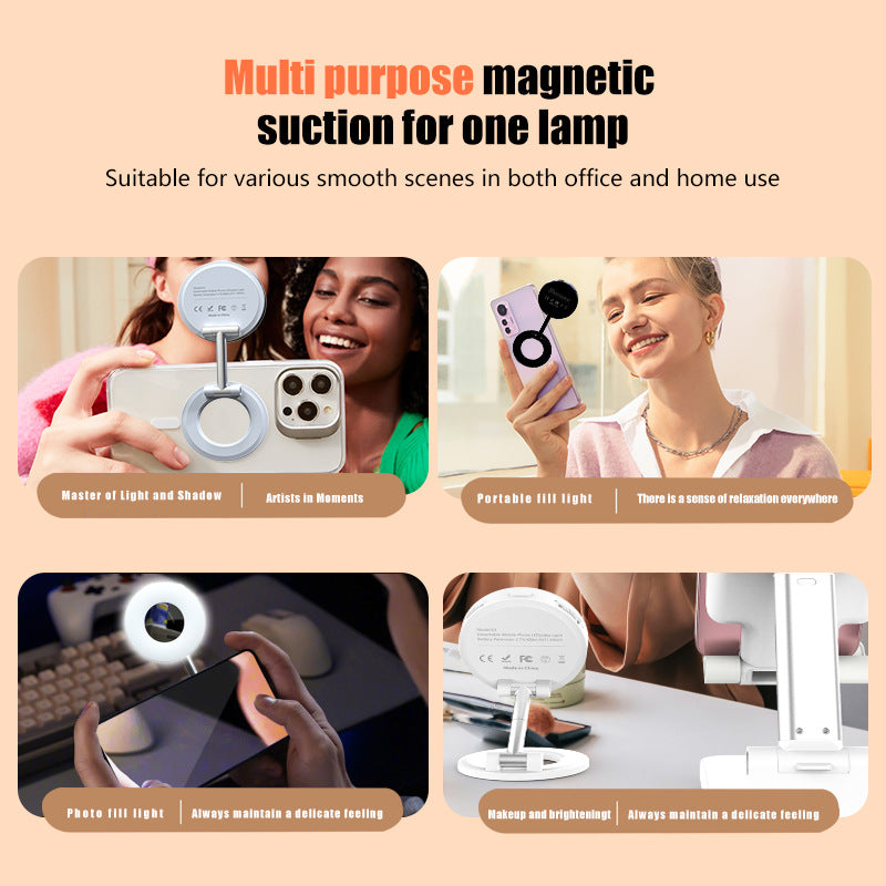 White 2-in-1 Folding Portable Selfie Light and Magnetic Phone Stand - Vlogging Ring Light with Adjustable V888-ELOSUNG39062